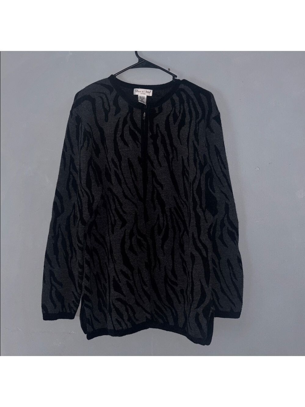 Deane & White Black Gray Animal Print Wool Blend Sweater Plus Size 2X Zip